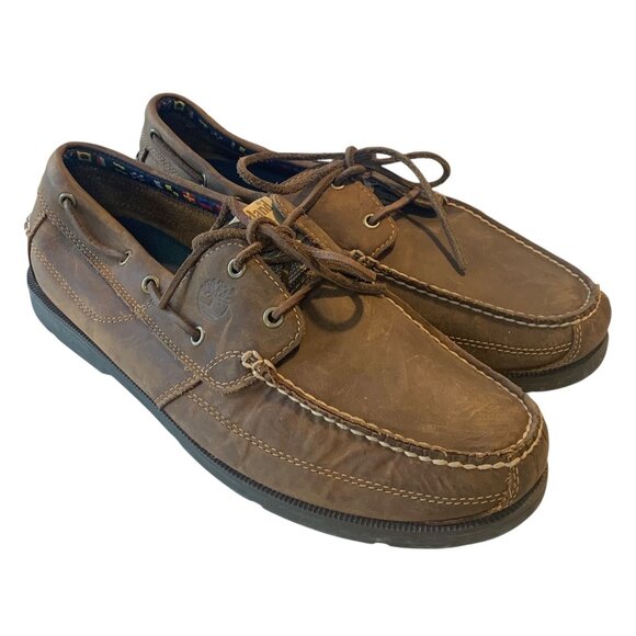 TIMBERLAND Brown Kiawah Bay Men's Earthkeepers Two-Eye Tie Boat Shoes Size 12W - Picture 1 of 9